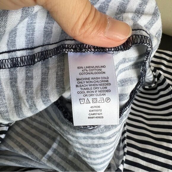 Loft Navy Blue White Striped Tiered Linen Blend Bell Sleeve Jacket NWT - Picture 5 of 5